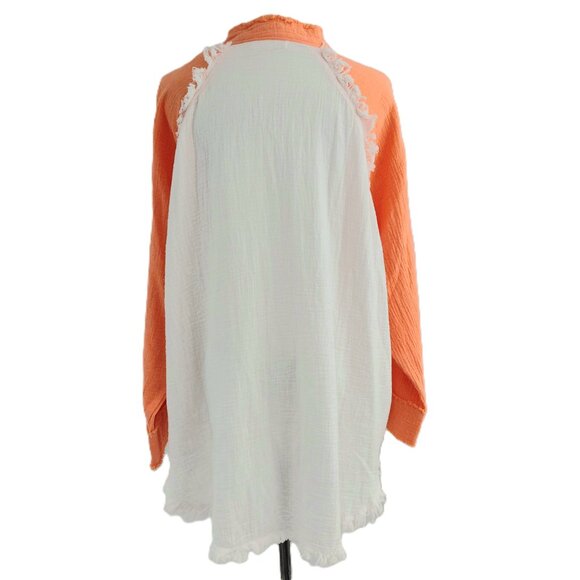 Uncharted Threads 100% Cotton Button-Up Shirt Size LARGE Orange White Frayed - Picture 7 of 9